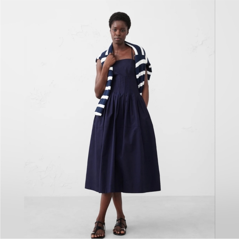 Elegant Navy Blue Drop Waist Dress